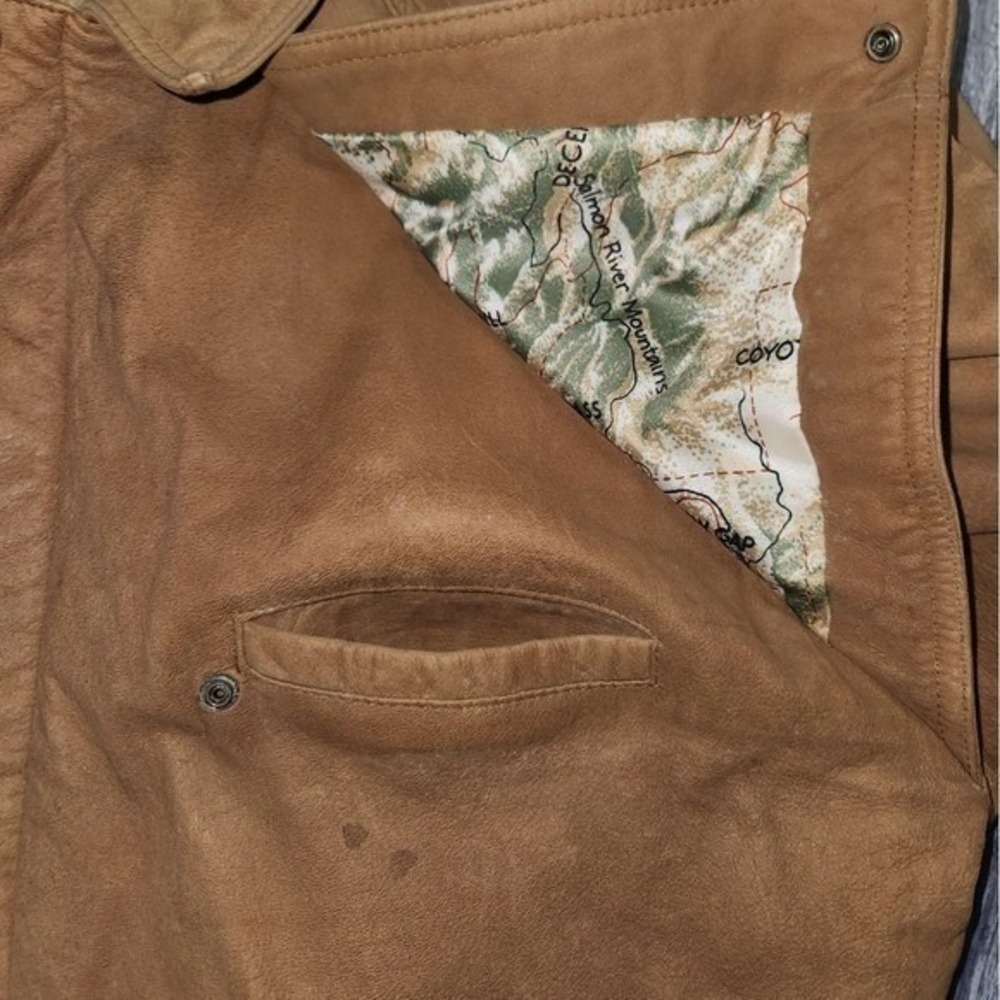 Marlboro Adventure Team Leather Bomber Jacket Map Lined Western Style VTG XL - Picture 9 of 16